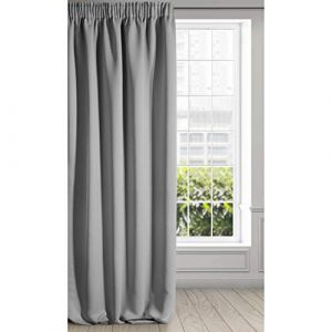 Eurofirany Logan Rideau Occultant Extra Long-1 Unité, Passe-Tringle, Galon Fronceur, Blocage de la Lumière, Assombrissement de la pièce, Chambre à Coucher, Salon, Polyester, Argenté, 135x270 cm