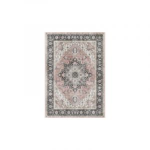 Tapis doux à motif oriental - Yasmine - Bleu nuit et rose - 120 x 160 cm