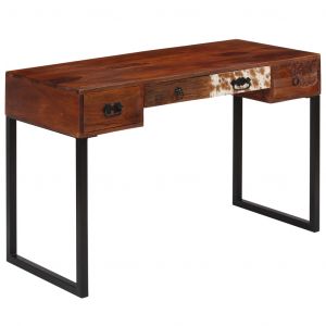 Image de VidaXL Bureau Bois de Sesham massif et cuir véritable 117x50x76 cm