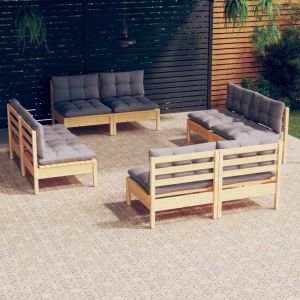 VidaXL Salon de jardin 8 pcs avec coussins gris Bois de pin