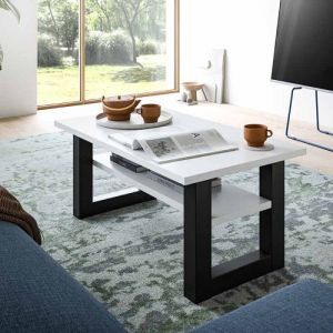 TMM - Table Basse Rectangulaire Blanc/Noir - telteas - Dimensions : l 90 x l 50 x h 42 cm