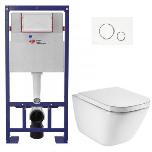 Swiss Aqua Technologies Pack WC b&acirc;ti-support autoportant + WC suspendu sans bride avec abattant SoftClose + plaque blanche (STROGAWR04-U)