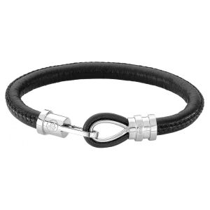 Image de Bracelet Zeades Cabestan Noir - Bracelet Acier Cuir Noir Homme