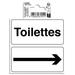 Exacompta Réf. 67055E - 1 pictogramme adhésif Toilettes avec fléche - En vinyle PVC traité anti-dérapant et résistant aux UV - Dimensions : 10 x 10 cm Coloris : noir sur fond blanc