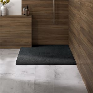 Kinedo Receveur de douche 80x80 extra plat épaiss. 3 cm kinerock Evo anti dérapant bonde extra plate grand débit inclus minéral noir