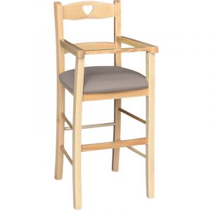 Okaffarefatto - Chaise haute en bois naturel avec siège rembourré en similicuir gris taupe