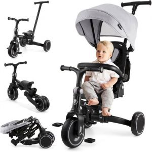 HyperMotion Tricycle Évolutif 8-en-1 Tobi Forest de 1 à 5 ans- Vélo Modulaire Canopy Barre Poussée- Siège Pivotant- Gris