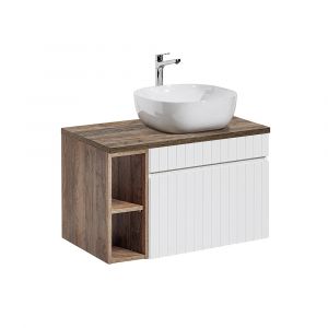 SANS Meuble simple vasque 80cm 2 niches Zelie Blanc et Bois