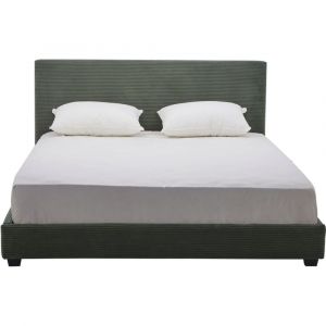 Lit adulte 160x200 cm avec t&ecirc;te de lit capitonn&eacute;e en velours c&ocirc;tel&eacute; vert kaki - William