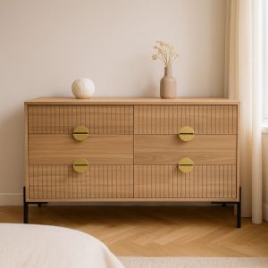 Concept-Usine Commode 6 tiroirs d&eacute;cor bois rainur&eacute; 124cm VALLO