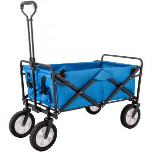 Fortuna Lai - Chariot de jardin pliable - Porte-gobelet en maille, poignée réglable, sac en tissu, rotation de la roue avant à 360 degrés, capacité