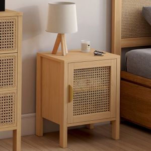 Idmarket Lot de 2 tables de chevet EDHEN 1 porte cannage et bois