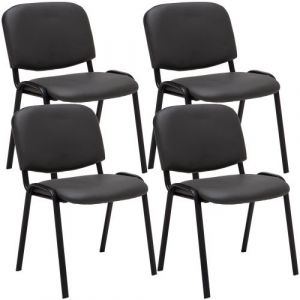 CLP Lot de 4 chaises visiteur empilables Ken en similicuir et piètement noir gris