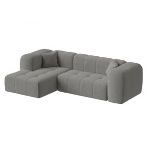 LAYANE - Canapé d'angle tissu bouclette gris - Angle gauche