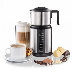 Cloer 7789 Mousseur à lait à induction XL800, mousse de lait 600 ml, chocolat chaud 500 ml, récipient 800 ml, commande électronique, 500 W, bobine de mousse magnétique, verseuse en acier inoxydable