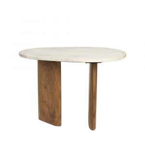 DRAWER Table d'appoint en marbre et bois - Bois foncé et blanc