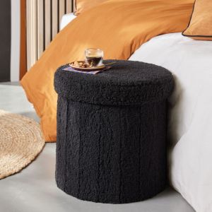 Pouf coffre rond MOKA - FACTORY - Noir 38x38 cm