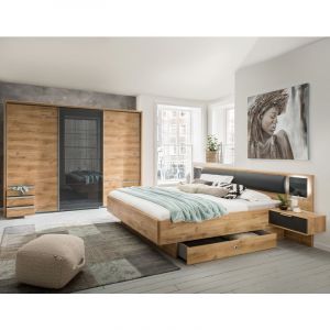 Pegane Ensemble chambre adulte complète Imitation chêne poutre - 180 x 200 cm -