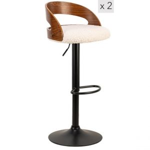 Lot de 2 tabourets de bar en frêne et bouclettes blanches