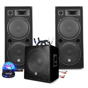 Bm sonic Pack Sonorisation MEGA BASSES 3200W Caisson/Subwoofer bi-amplifié 18" 46cm - Enceintes 215, SONO DJ SOIREE MIX BAR, LED