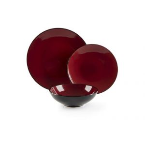 Excelsa Japan Service de vaisselle 18 pièces, Stoneware, rouge et noir