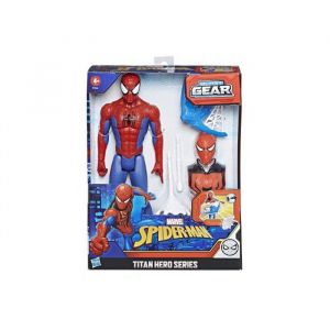 Figurine spider-man blast gear et accessoires - collection titan super heros marvel deluxe - spiderman - set jouet garcon + carte