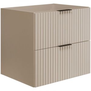 Furnidea - Meuble suspendu sous lavabo FLOW cachemire 60 cm- 2 tiroirs - fa&ccedil;ades rainur&eacute;es