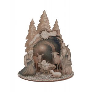 Crèche de Noël traditionnelle en bois avec sujets 20 x 22 cm - Couleur Bois - Taille Taille Unique