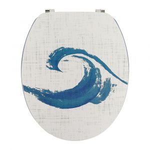 Tendance Abattant WC en Bois déco Manureva Blue avec Kit fixation en Acier Inoxydable
