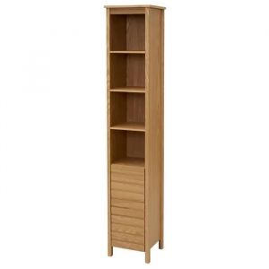 Colonne de rangement, armoire de salle de bain en MDF coloris naturel - Longueur 32 x Profondeur 30 x Hauteur 180 cm - JUANIO -