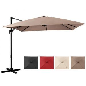 Costway - Parasol Déporté Inclinable 3x3M avec Base Croisée Rotatif à 360°,Manivelle,8 Baleines,Event pour Jardin,Terrasse,Café