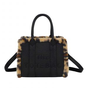 Sac &agrave; Main pour Femme THE TOTE BAG avec Poign&eacute;es Rigides et Bordures en Fourrure Avizar Noir / Marron