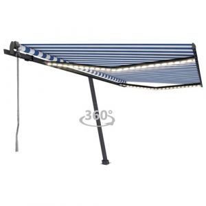 VidaXL Store automatique en aluminium et polyester avec éclairage LED et capteur de vent blanc et bleu 400x350 cm Vida XL