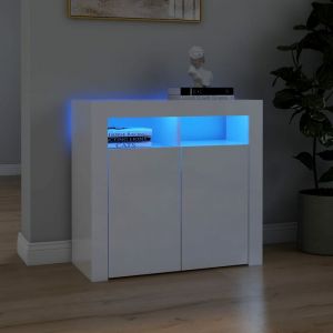 VidaXL Buffet avec lumières LED Blanc brillant 80x35x75 cm