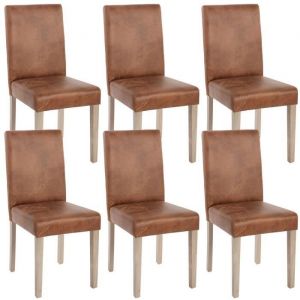 Décoshop26 Lot de 6 chaises de salle à manger cuisine imitation daim marron vieilli style vintage pieds en bois clair