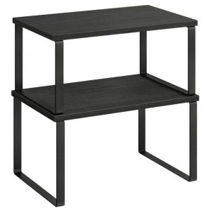 Étagères à épices lot de 2 organisateurs de cuisine étagères de plan de travail supports pour placard empilables en métal et bambou noir