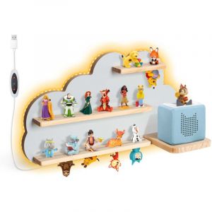 Todeco Étagère magnétique, pour Tonie Box et Tonies, avec Bande Lumineuse LED, Jusqu'à 15-20 Tonies, Murale Étagère pour boîte à Musique pour Enfant, Nuage