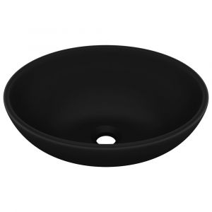 Lavabo ovale de luxe vasque à poser de toilette lave-mains de salle de bain salle cosmétique maison intérieur 40 x 33 cm céramique noir mat 02_0002673