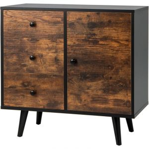 Commode avec 3 Tiroirs et Porte Meuble de Rangement avec Étagère Réglable Dispositif Anti-Renversement