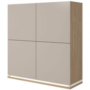 Meublorama - Buffet haut julia 4 portes – Chêne huilé et beige cashmere avec éclairage led intégré – l 120 cm