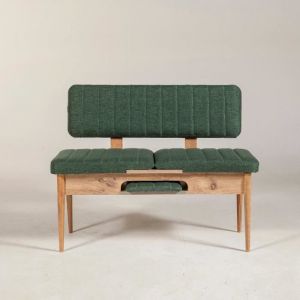 Menzzo Cotecosy - Banquette-coffre capitonn&eacute;e avec dossier L110cm Scamnum Bois clair et Tissu Vert for&ecirc;t - Vert fonc&eacute;