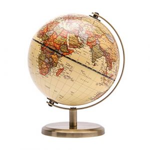 Exerz Globe Terrestre 14cm - Carte en Anglais - Mini Globe Antique -Décoration éducative/géographique - Support en métal Couleur Bronze - Pour l'école, la maison et le bureau