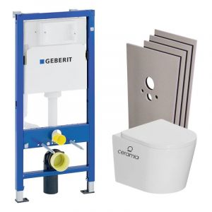 Geberit Pack WC b&acirc;ti-support Duofix + WC suspendu sans bride + abattant SoftClose + plaque blanche + set d'habillage (CETORGEB1SB)