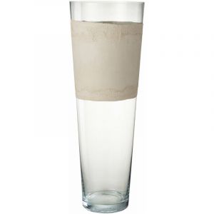 Vase Déco en Verre "Delph" 70cm Transparent & Beige Prix