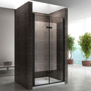 Monablack Porte de douche pliante noire h. 195 cm largeur réglable 80 à 84 cm transparent