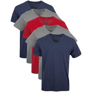 Gildan V-Neck T-Shirts, Multipack, Style G1103 sous-vêtement, Bleu Marine/Anthracite/Rouge Cardinal (Lot de 5), S Hommes