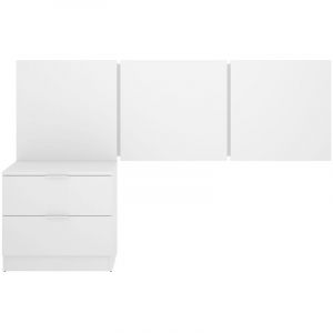 Pegane Ensemble de Tête de lit + 1 table de chevet avec 2 tiroirs coloris blanc