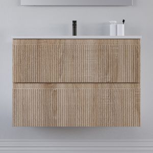 Image de Meuble de salle de bain 70cm avec plan simple vasque - sans miroir - 2 tiroirs - cambrian (chêne clair) - RIBERA