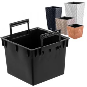 Insert Carré Interchangeable Avec Poignées 24x24 Cm Noir 11 L Pour Pots Prosperplast H 44,9 Cm