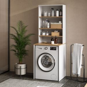 Armoire machine &agrave; laver Viktor, Blanc/Artisan, 66x88.2cm 2 pi&egrave;ces avec &eacute;tag&egrave;re, Vicco